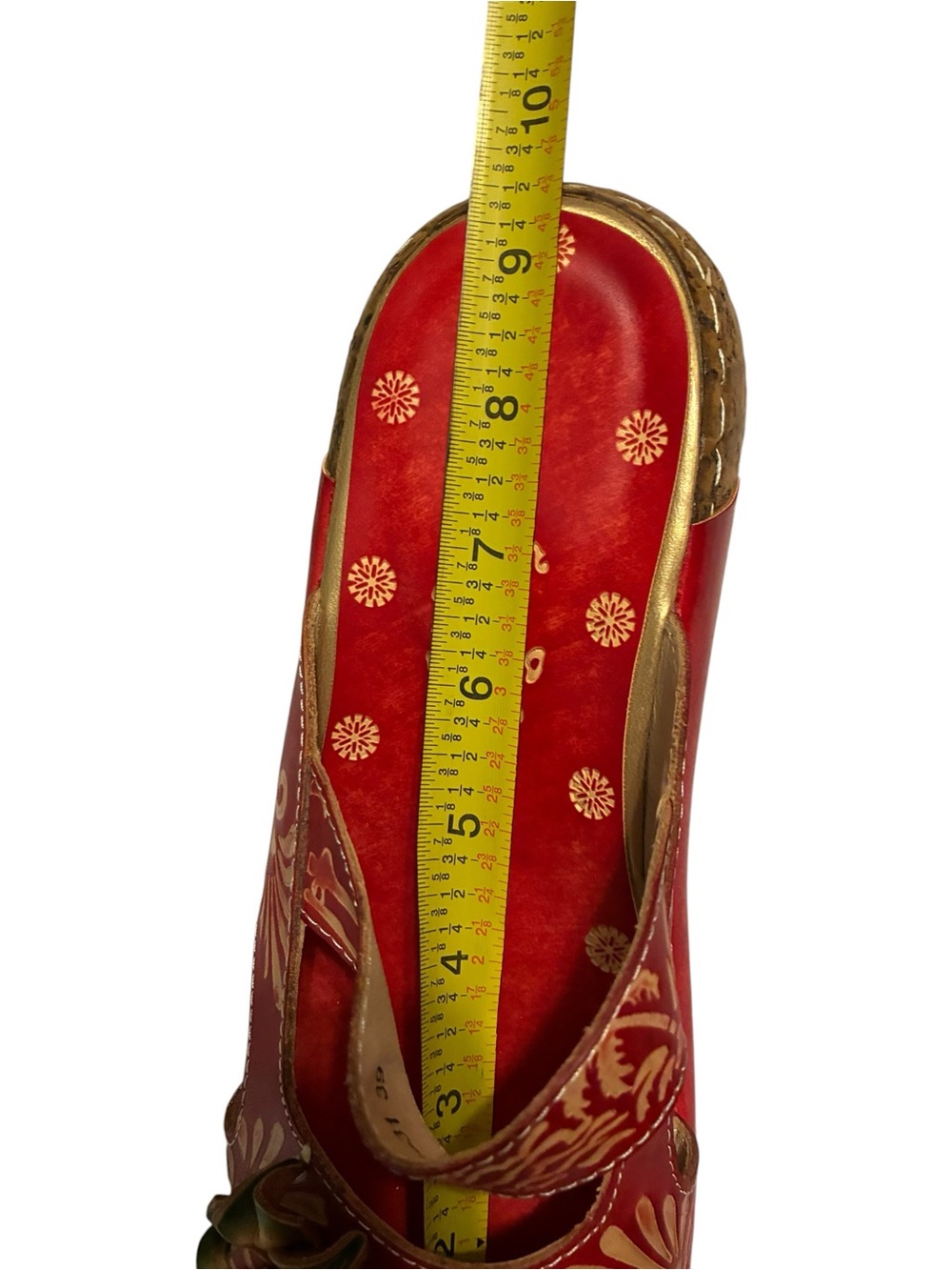 Colorblock Floral Leather Clogs in Red, Teal, Mustard & Green - Picture 6 of 6